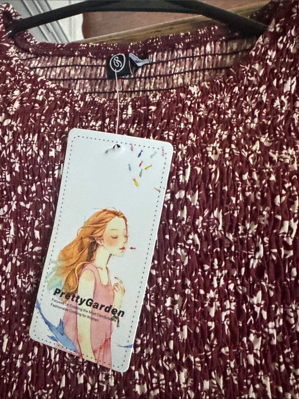 PrettyGarden Burgundy Floral Midi Dress - Picture 4 of 7